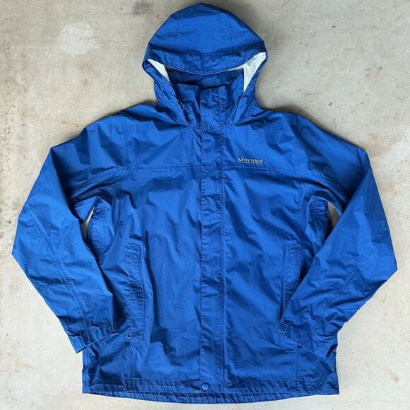 Marmot Mens PreCip Rain Jacket sz L  Blue Hooded Ripstop Nylon DWR Hiking 41200 - Picture 1 of 16
